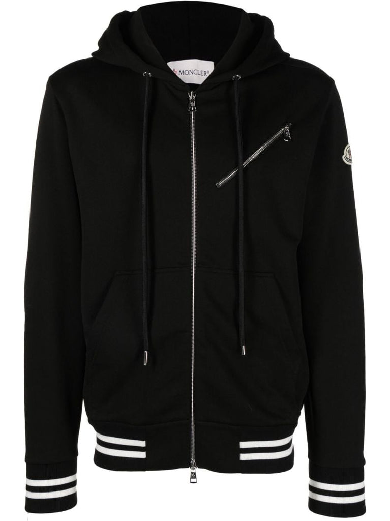 Black Logo Patch Zip-up Cotton Hoodie