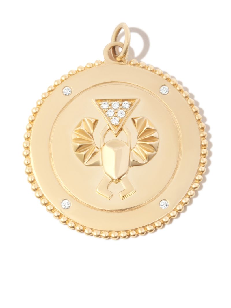 18k Yellow Gold Protection Diamond Large Medallion Charm