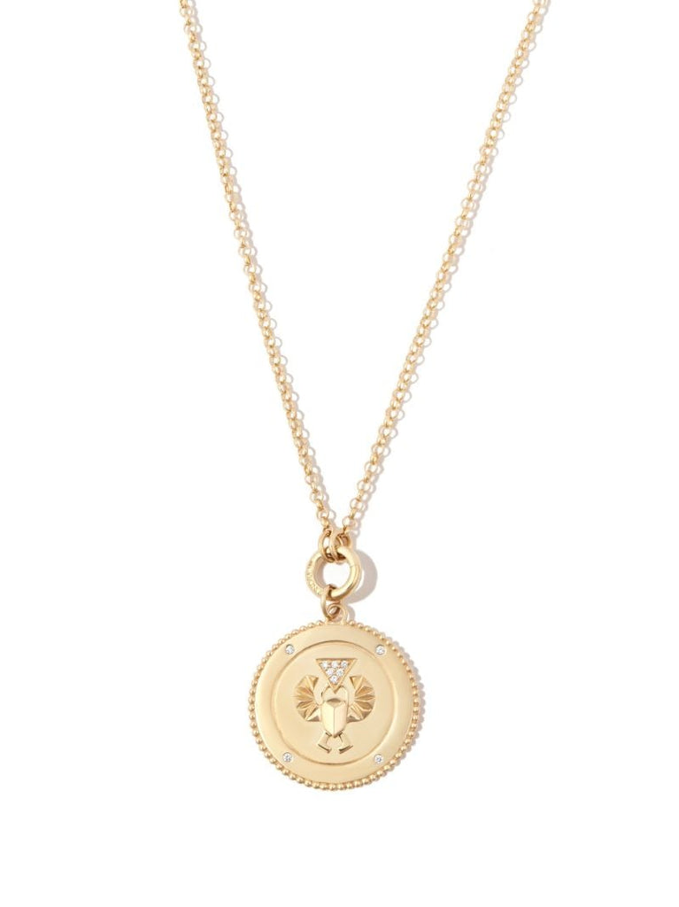 18k Yellow Gold Protection Diamond Large Medallion Charm