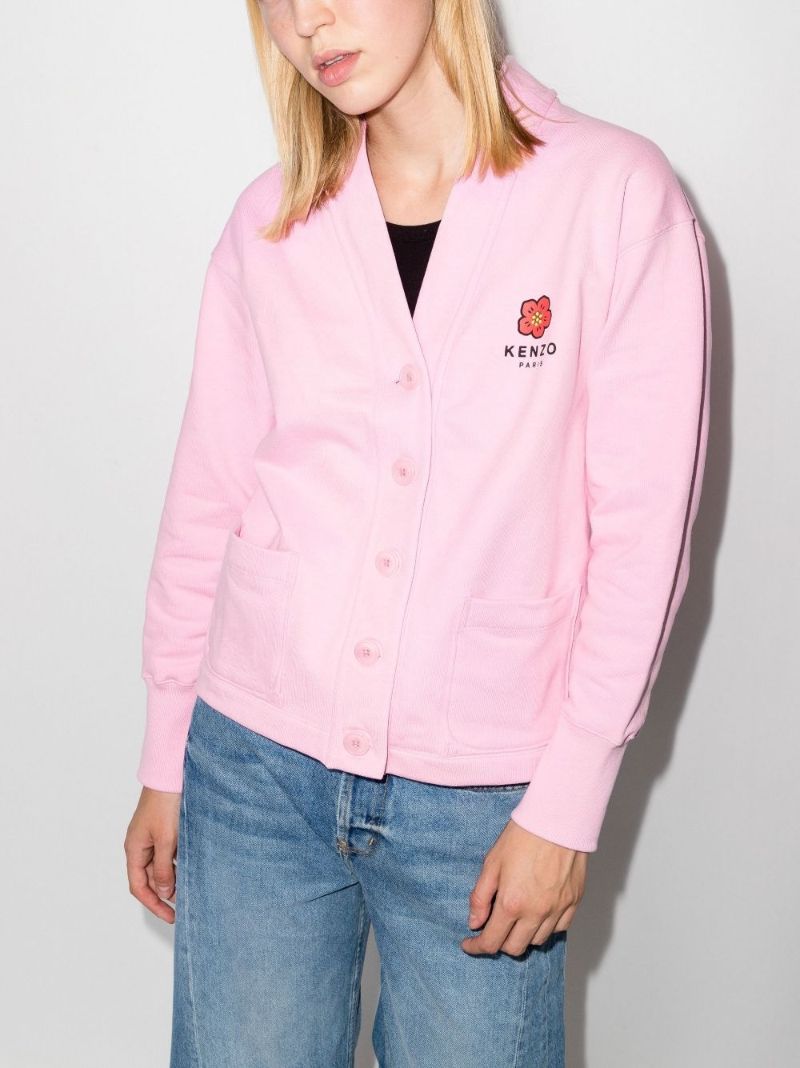 Pink Boke Flower Logo Print Cotton Cardigan