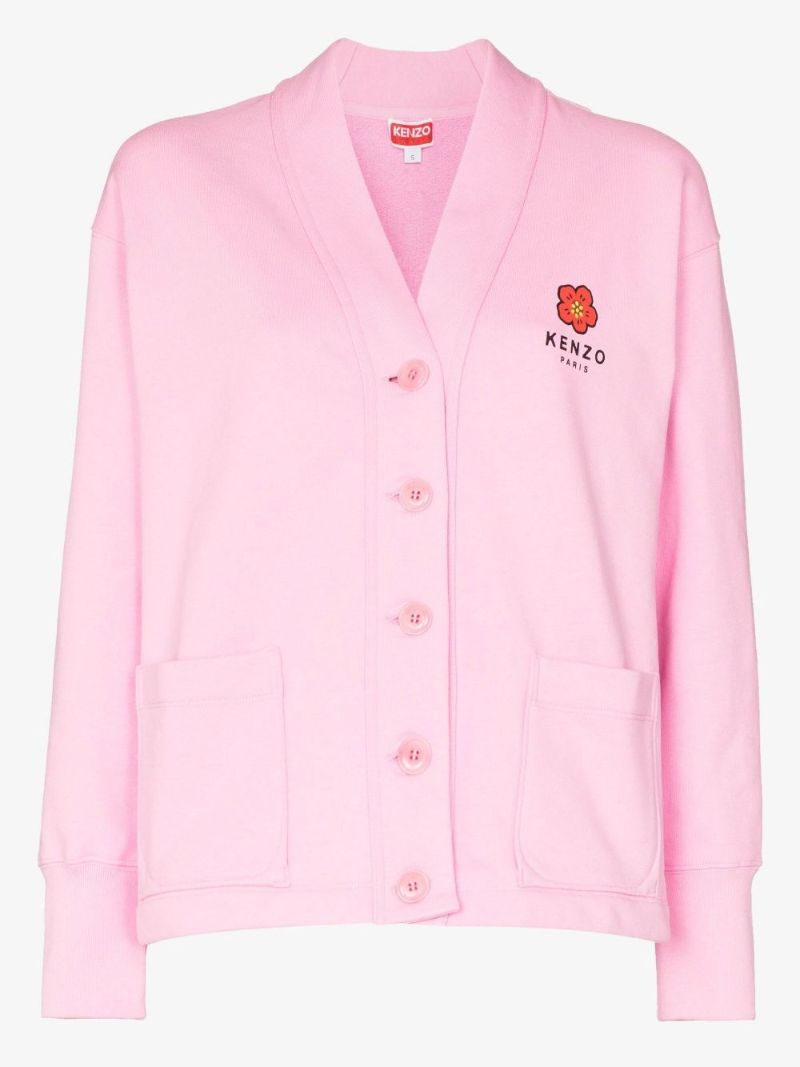Pink Boke Flower Logo Print Cotton Cardigan