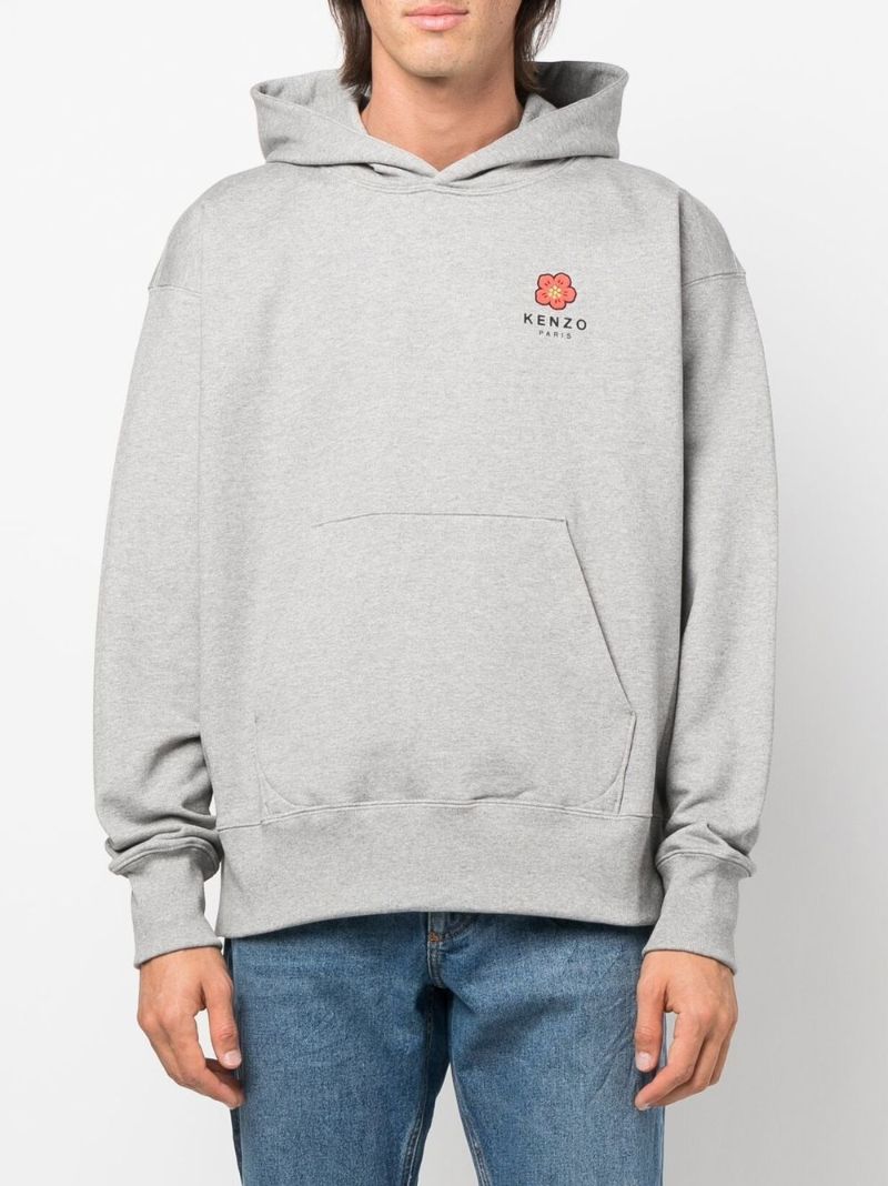 Grey Logo Print Cotton Hoodie