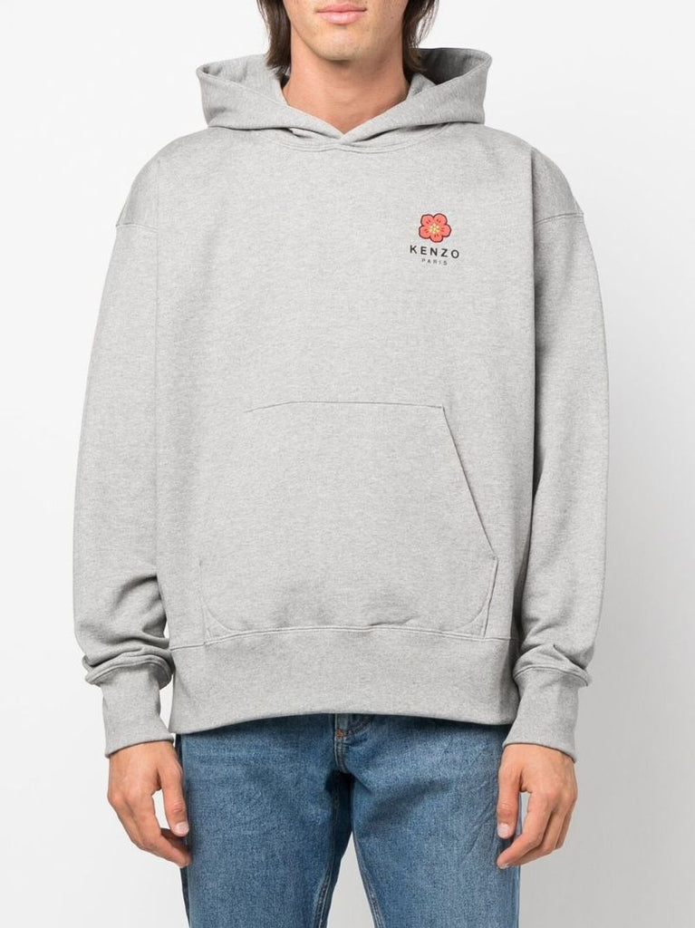 Grey Logo Print Cotton Hoodie
