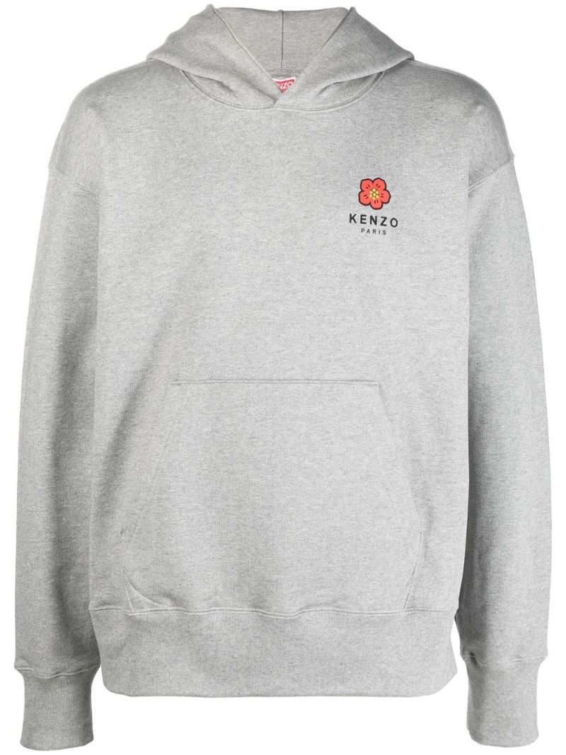Grey Logo Print Cotton Hoodie