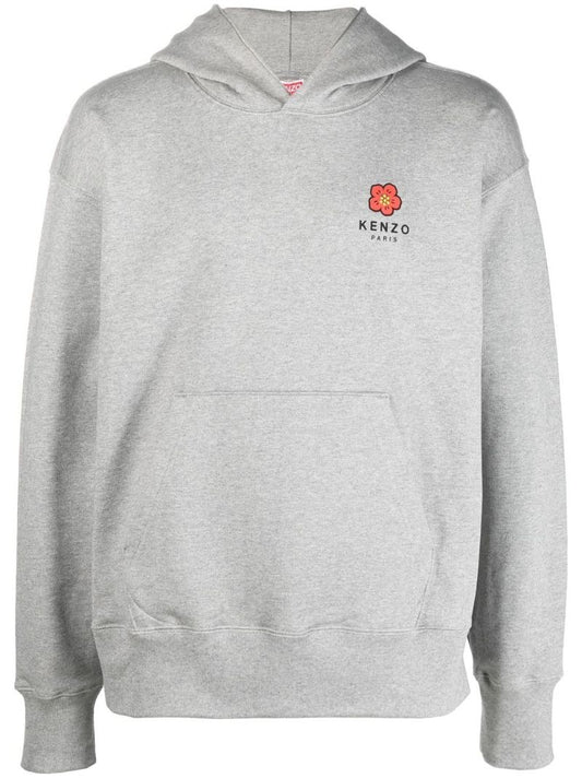 Grey Logo Print Cotton Hoodie