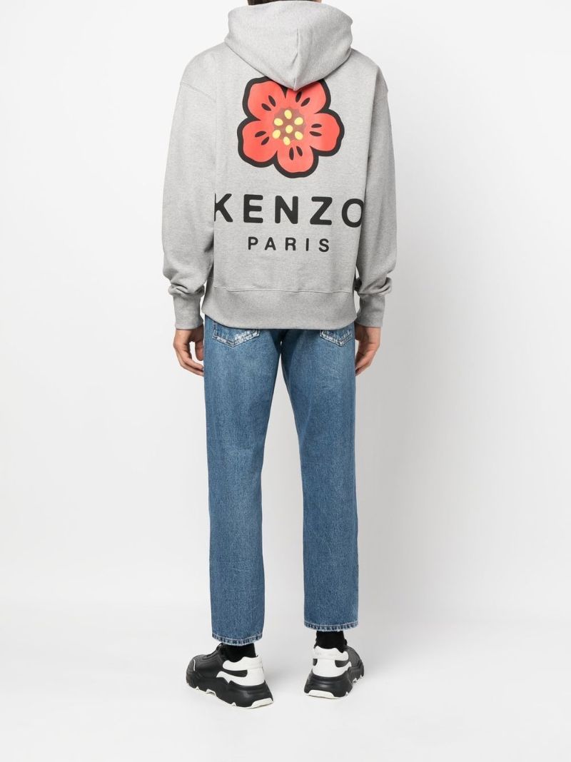 Grey Logo Print Cotton Hoodie