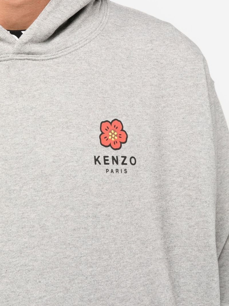 Grey Logo Print Cotton Hoodie