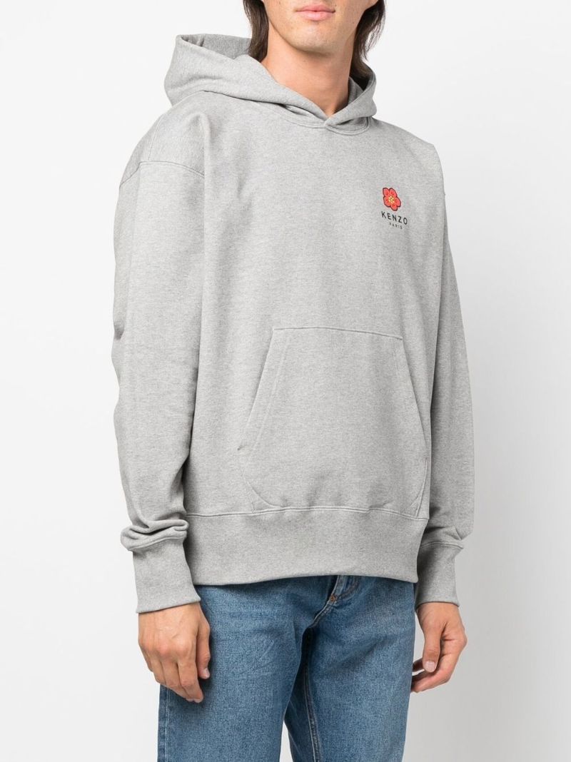 Grey Logo Print Cotton Hoodie