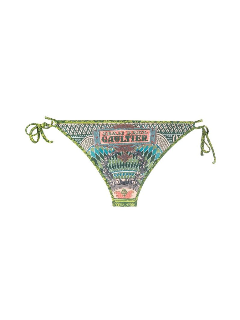 Green Abstract Print Tie Side Bikini Bottoms