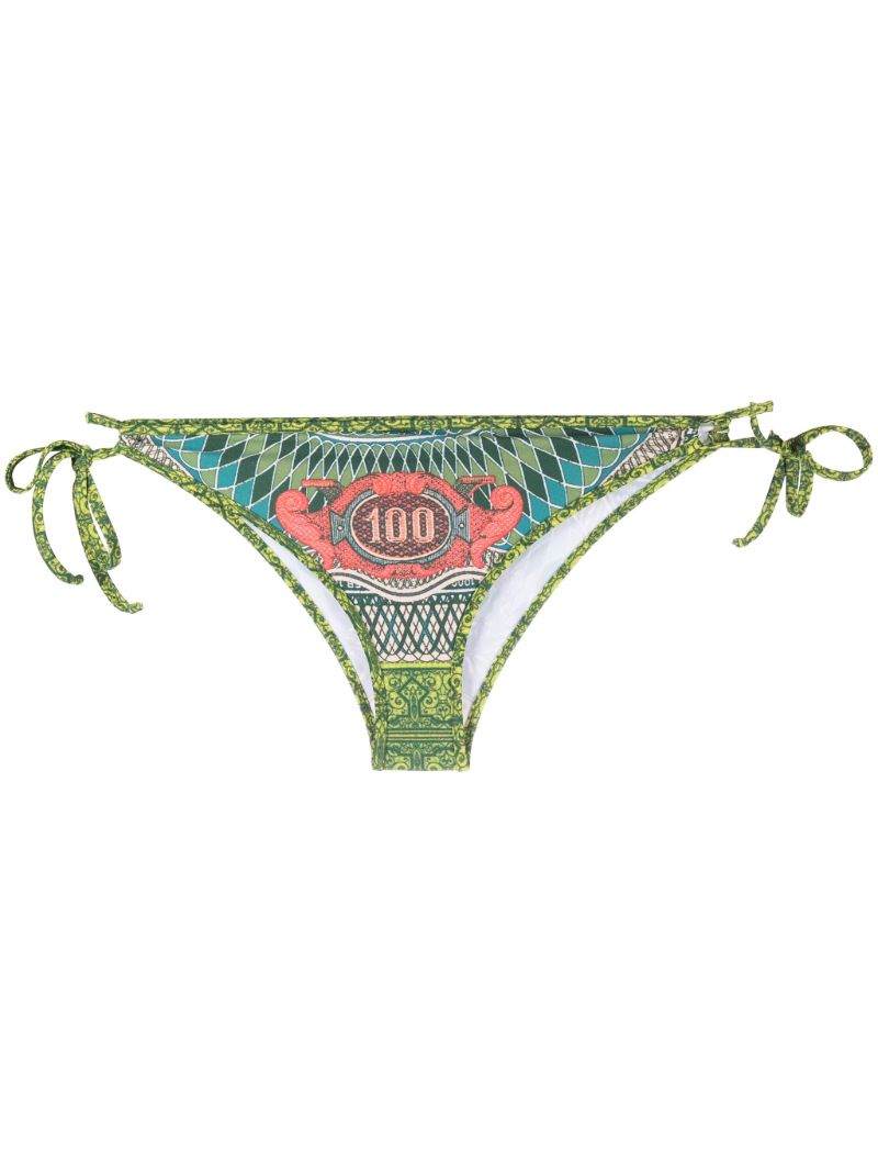 Green Abstract Print Tie Side Bikini Bottoms
