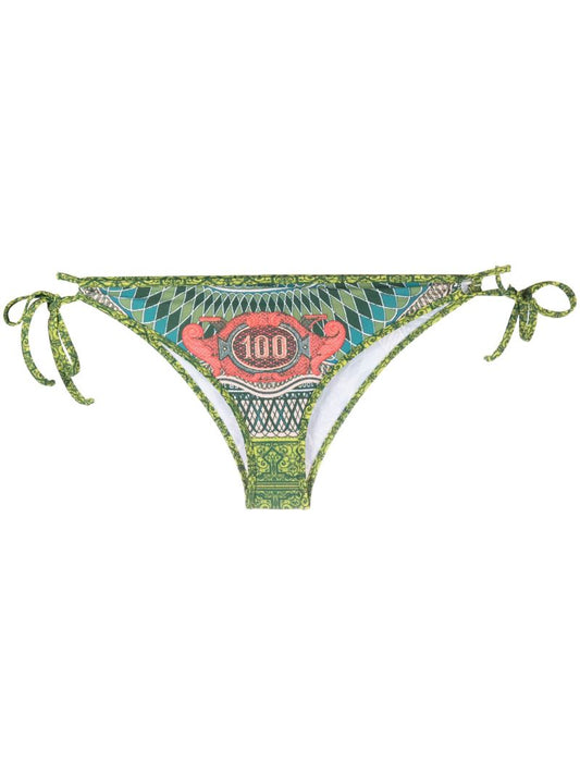 Green Abstract Print Tie Side Bikini Bottoms