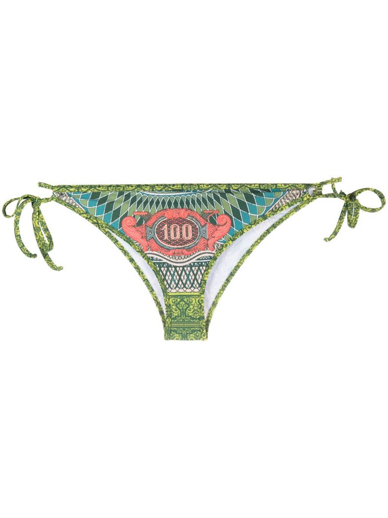 Green Abstract Print Tie Side Bikini Bottoms