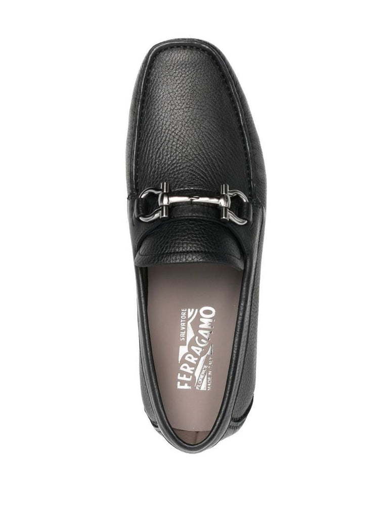 Black Gancini Leather Driving Loafers