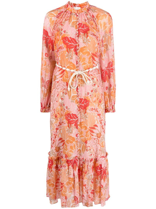Orange Patti Floral Belted Maxi Dress