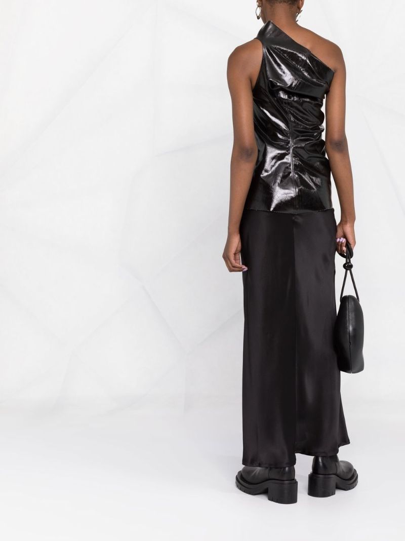 Black One-shoulder Ruched Top