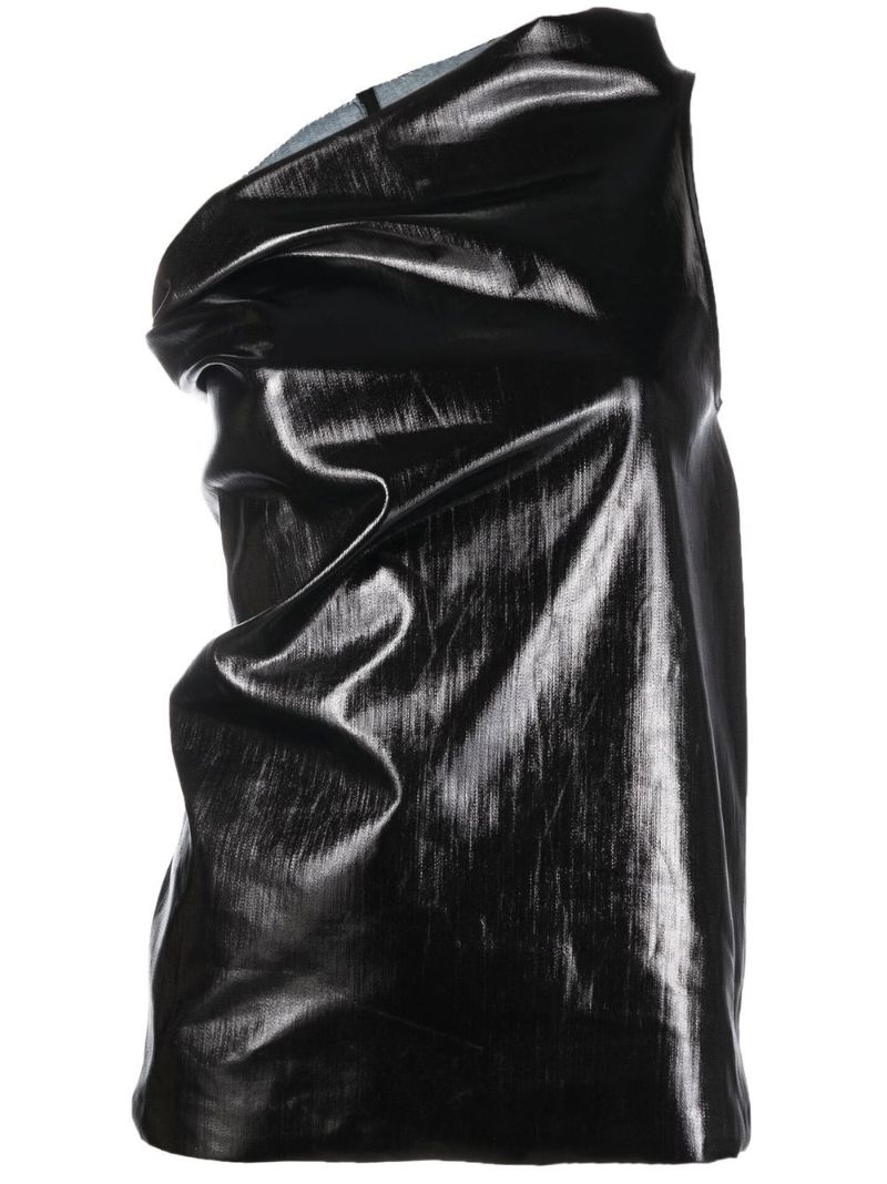 Black One-shoulder Ruched Top