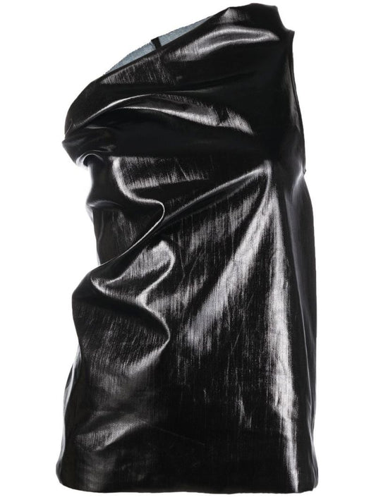 Black One-shoulder Ruched Top