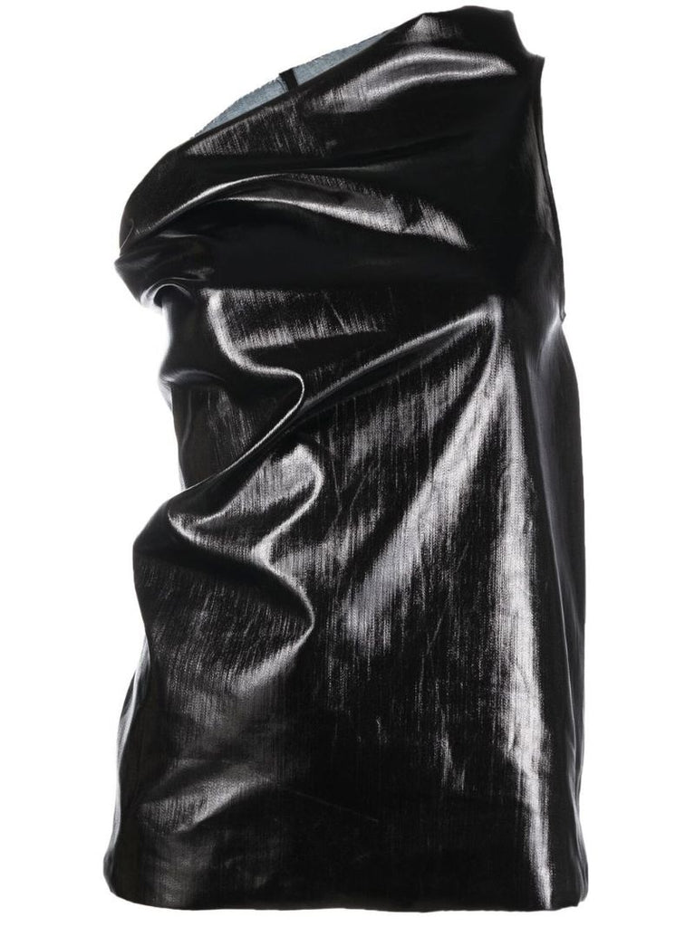 Black One-shoulder Ruched Top