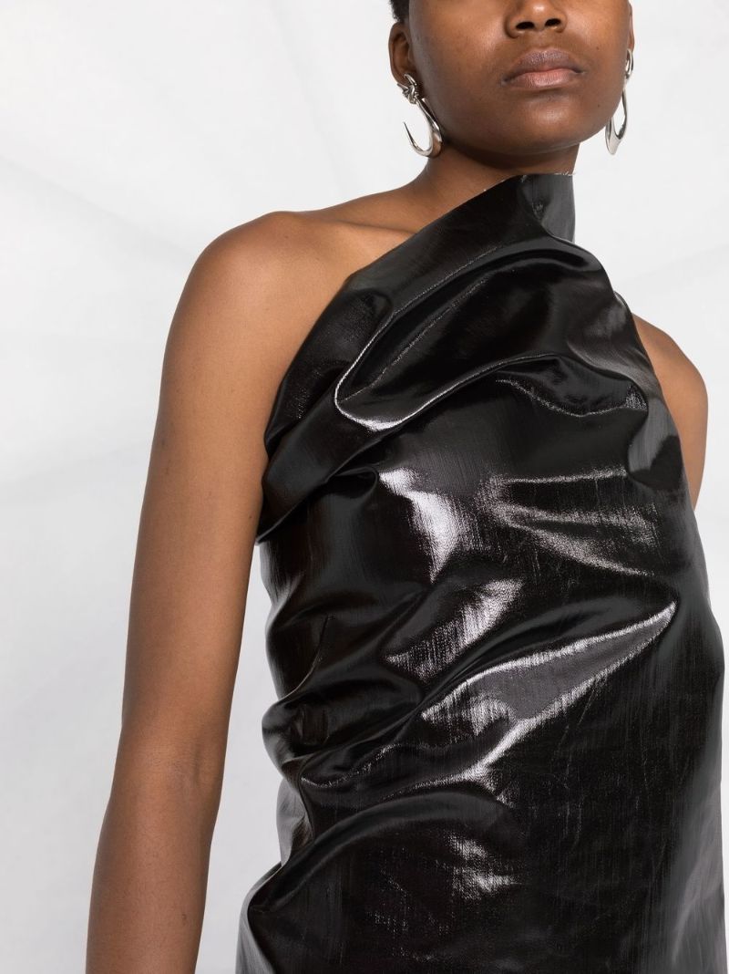 Black One-shoulder Ruched Top