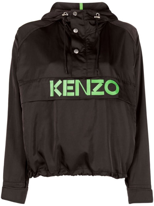 Black Logo Print Hooded Jacket