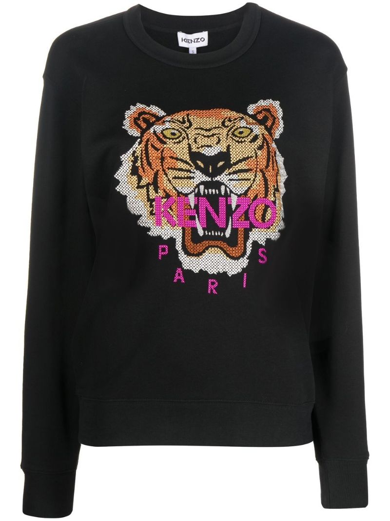 Black Tiger-jacquard Cotton Sweatshirt