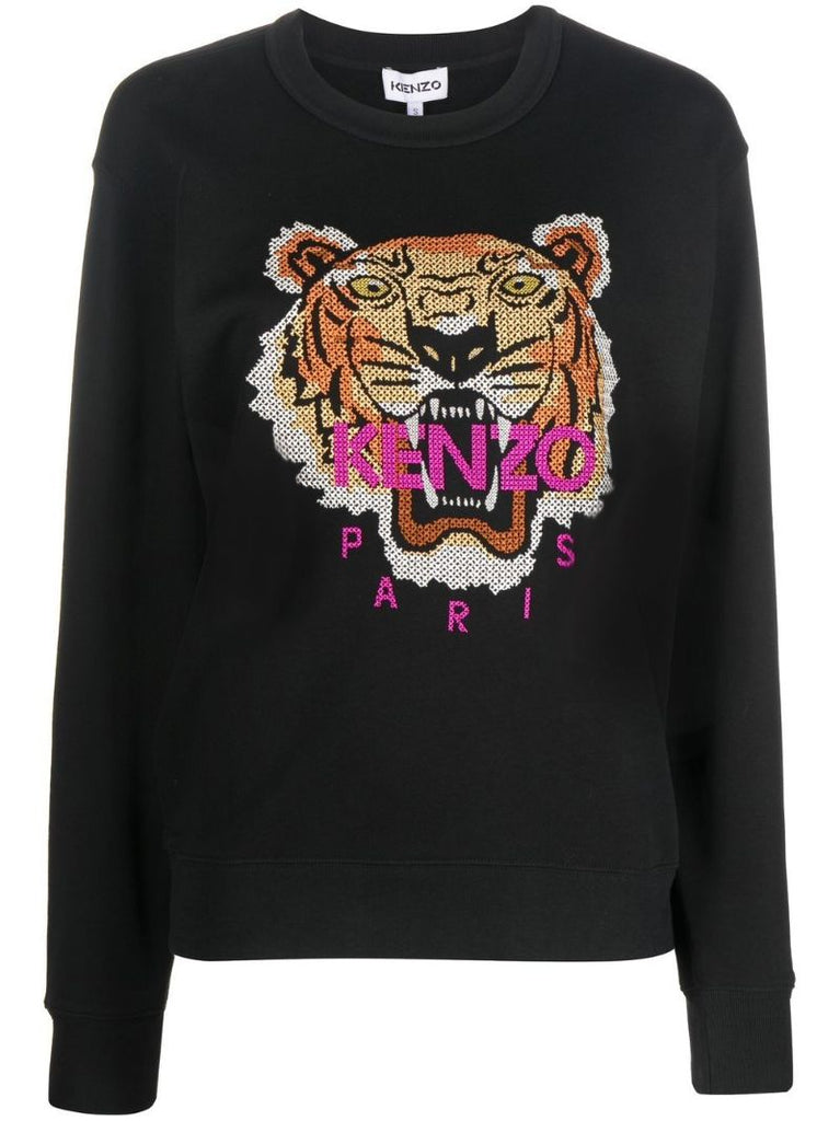 Black Tiger-jacquard Cotton Sweatshirt