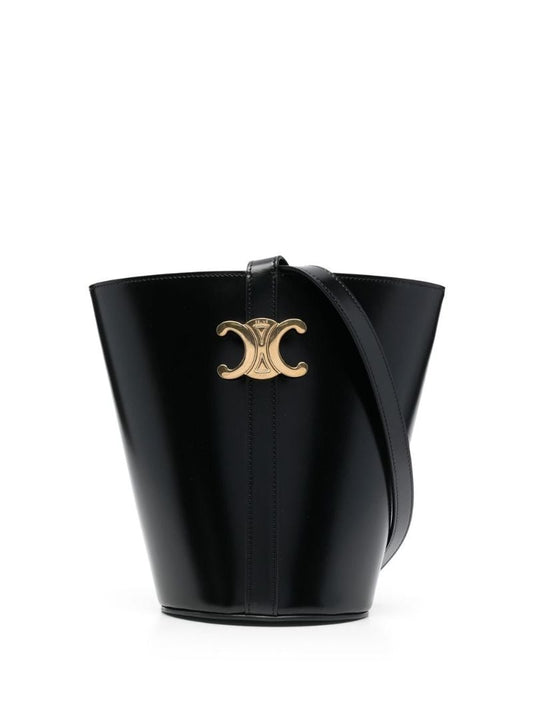 Black Triomphe Leather Bucket Bag
