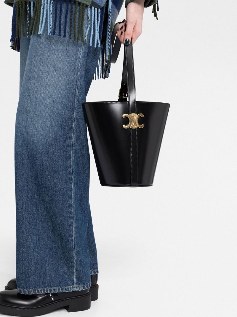 Black Triomphe Leather Bucket Bag