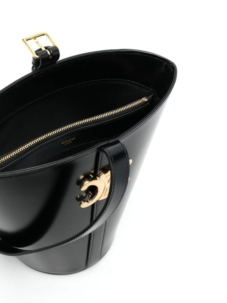 Black Triomphe Leather Bucket Bag