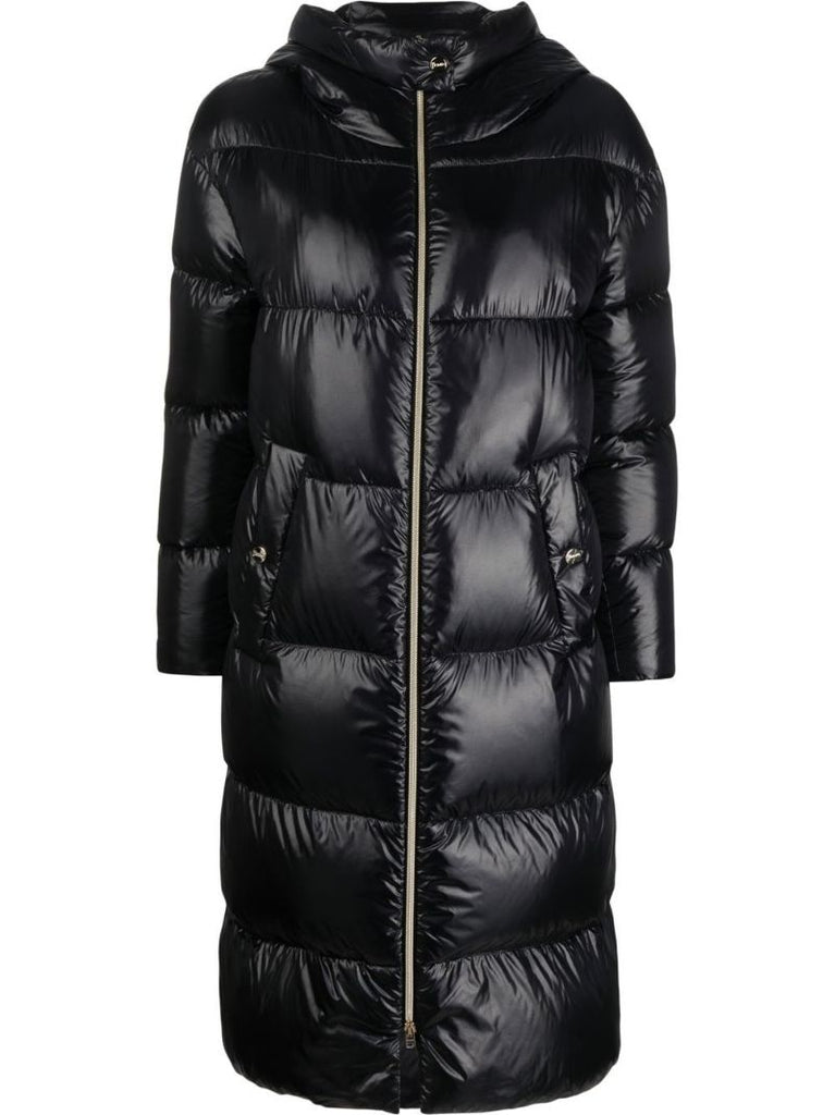 Black Zip-up Quilted Hooded Coat