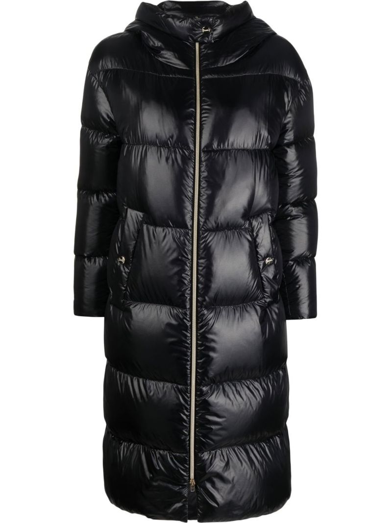 Black Zip-up Quilted Hooded Coat