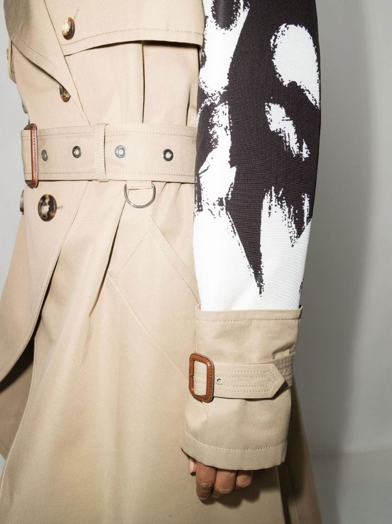 Neutral Asymmetric Panelled Belted Trench Coat