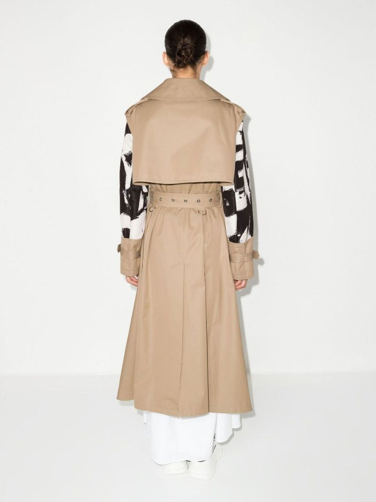 Neutral Asymmetric Panelled Belted Trench Coat
