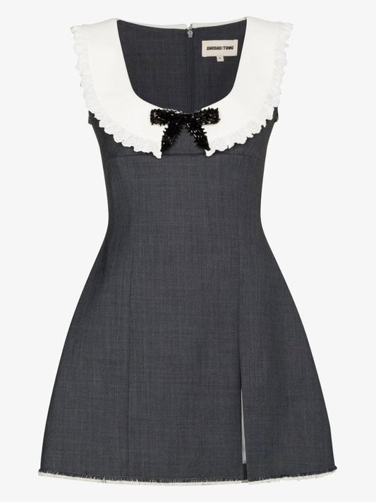 Grey Frilled Neck Dress