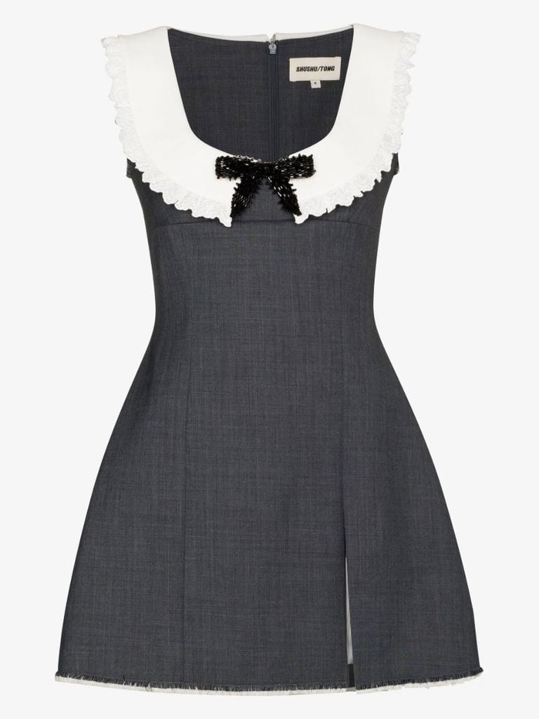 Grey Frilled Neck Dress