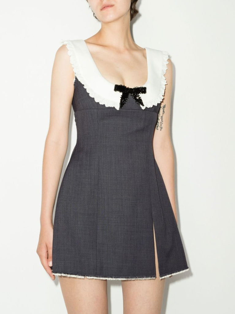 Grey Frilled Neck Dress