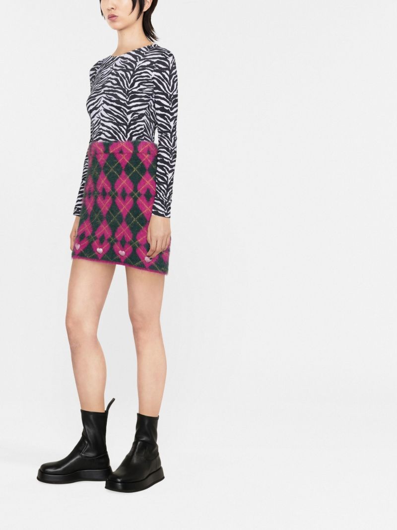 Pink Diamond and Heart Embellished Mini Knit Skirt