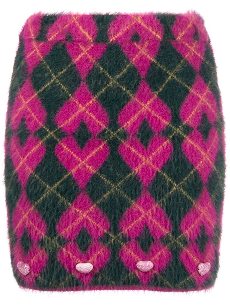 Pink Diamond and Heart Embellished Mini Knit Skirt
