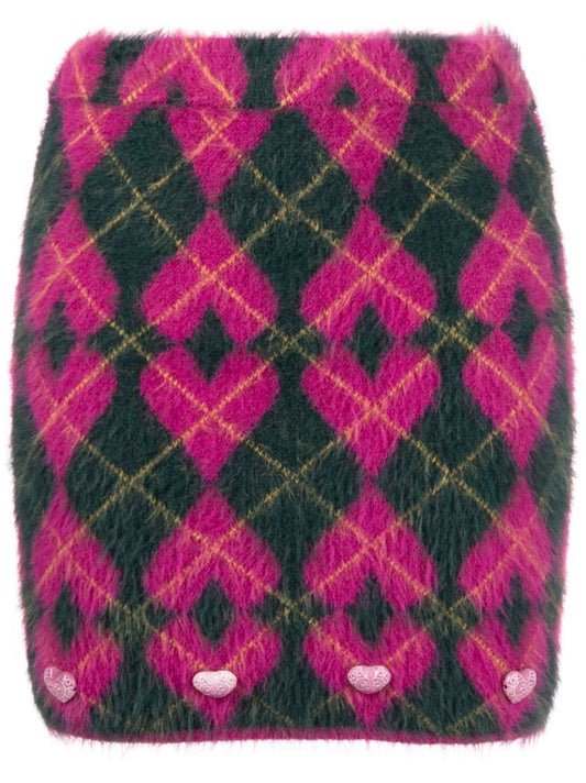 Pink Diamond and Heart Embellished Mini Knit Skirt