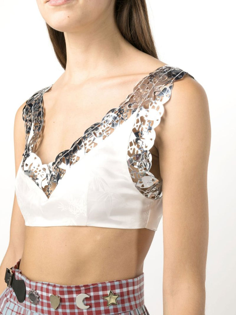 White Beaded Silk Slip Tank Top