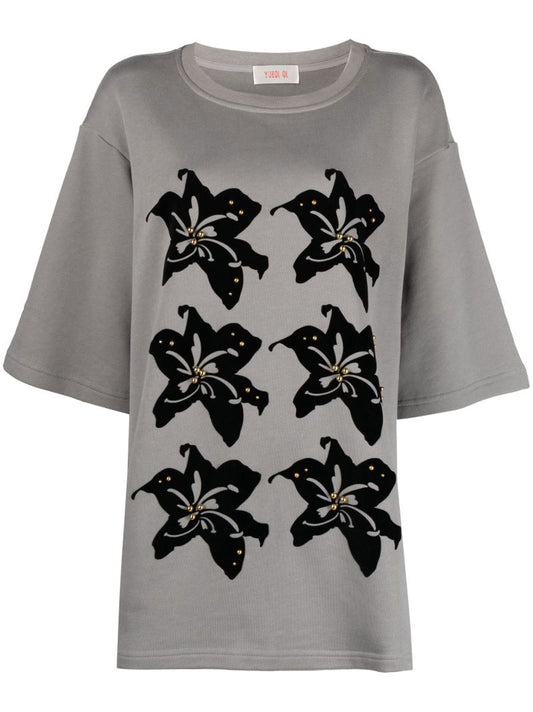 Grey Floral Print T-shirt