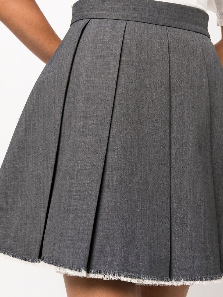 Grey Pleated A-line Mini Skirt