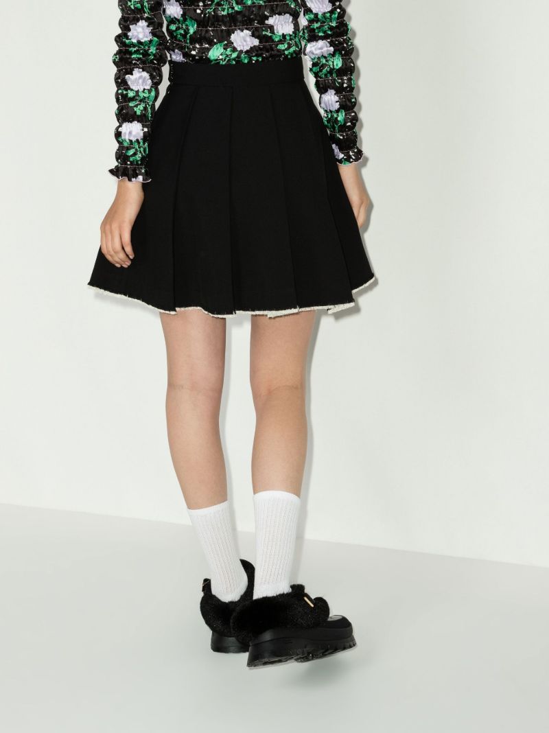Black Pleated Raw Hem Wool Skirt