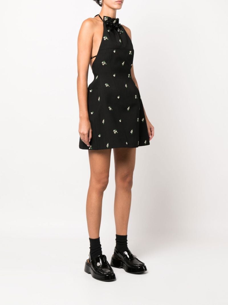 Black Floral Embroidered Halterneck Mini Dress