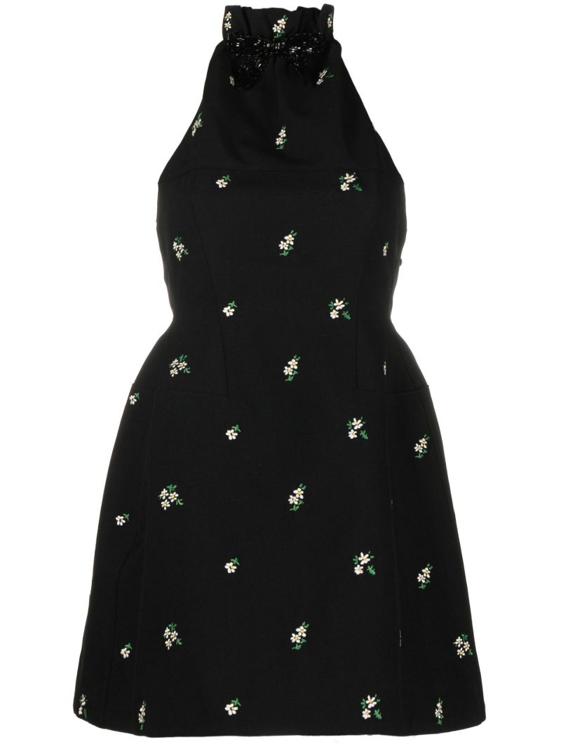 Black Floral Embroidered Halterneck Mini Dress