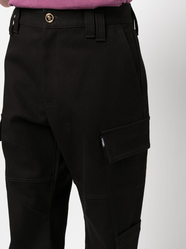 Black Medusa Cotton Cargo Trousers