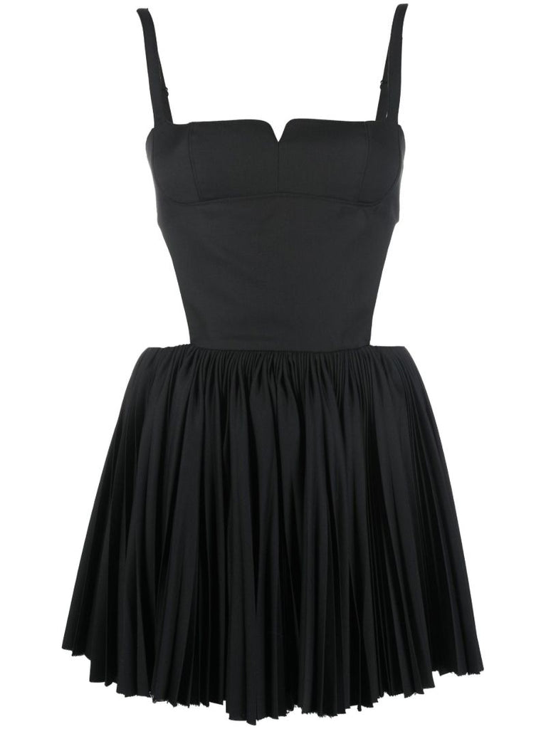Black Open Back Pleated Mini Dress