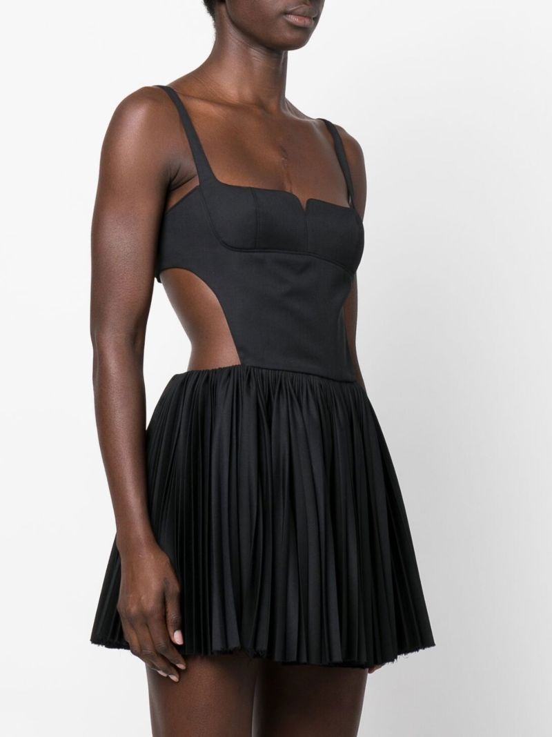 Black Open Back Pleated Mini Dress