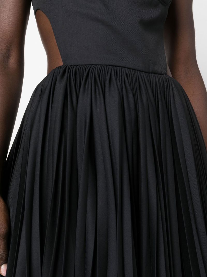Black Open Back Pleated Mini Dress
