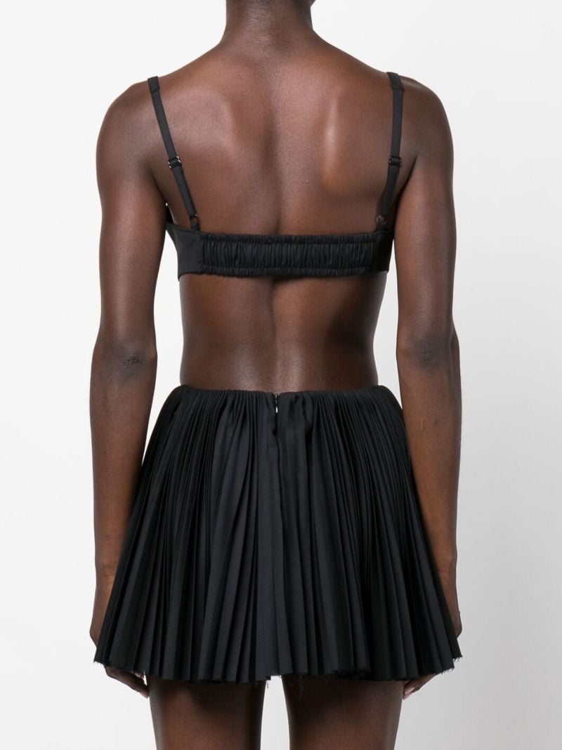 Black Open Back Pleated Mini Dress